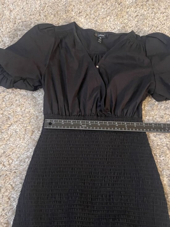 Aqua Black Smocked Waist Puff Sleeve Mini Dress Size S - Picture 3 of 7